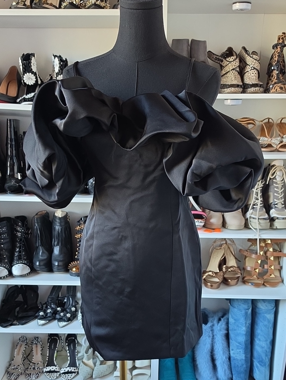 Fashion Nova Black Off-Shoulder Puff Sleeve Mini Dress